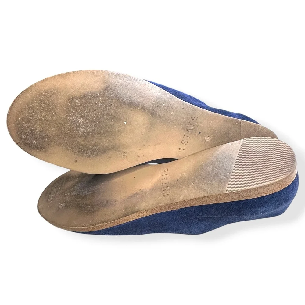 1.STATE Cassidee Sandals Suede Navy Blue Peep Toe Minimalist Women‎ 8.5M
